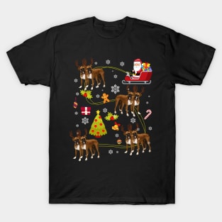 Boxer Dog Christmas Tree Santa Hat Lights T-Shirt